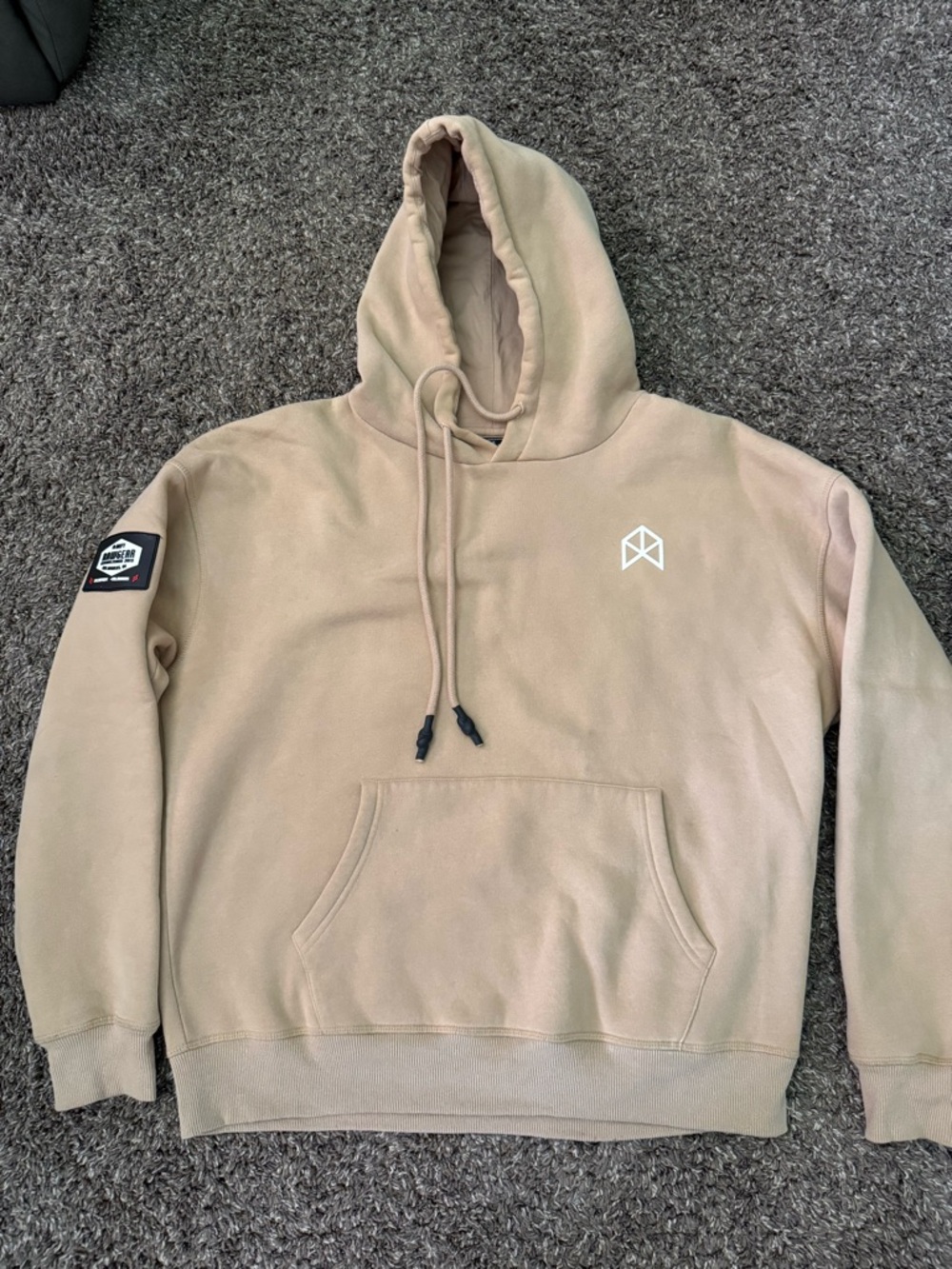 Tan RawGear Pullover Hoodie Sweatshirt Geometric Logo On Chest BrandPatch Right
